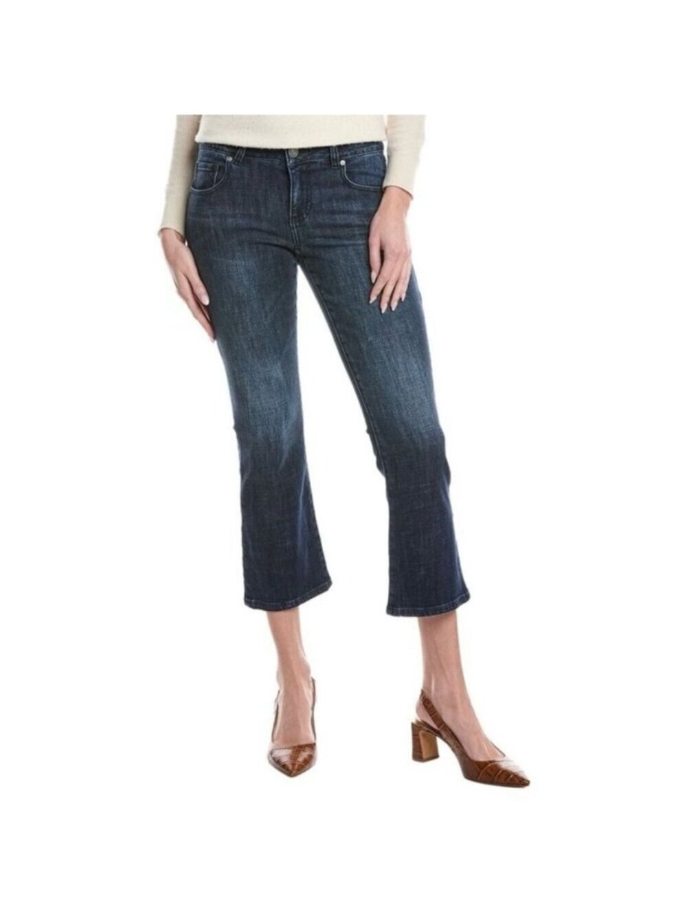 CABI Kick Back Kick Flare Crop Jeans Deep Sea Wash Sz 14 #6703 NWOT